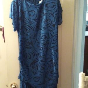 Encore Jeans Blue Patterned High Low Dress